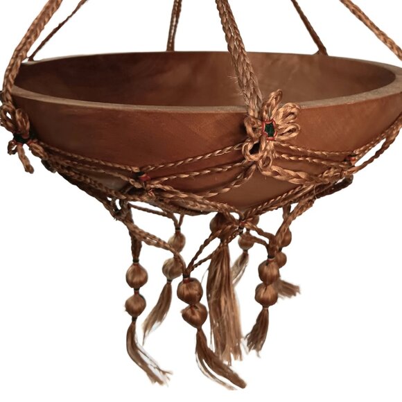 Birch Wood Salad Fruit Bowl The Great Alaskan Bowl Co 10" W/ Jute Hanger - Picture 2 of 12